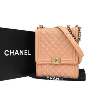 CHANEL Boy CC Logo Chain Shoulder Bag Lamb Skin Leather Pink GHW Italy 865RF731